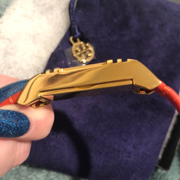 RARE NEW WITH TAGS TORY BURCH x FITBIT COLLAB ORANGE RED WRAP BRACELET WITH GOLD - Picture 8 of 16
